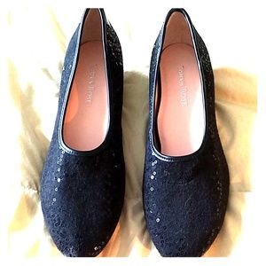 TARYN ROSE black sequined heels